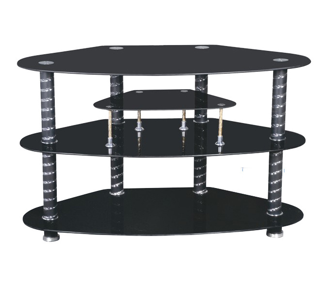 2019 fashionable design black tempered glass tv stand for living room