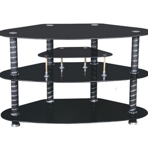 2019 fashionable design black tempered glass tv stand for living room