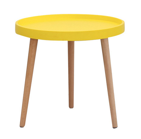 Scandinavian modern wooden round tray coffee table with solid wood leg