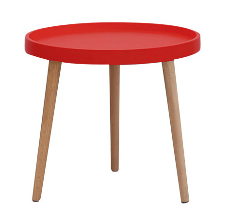 Scandinavian modern wooden round tray coffee table with solid wood leg