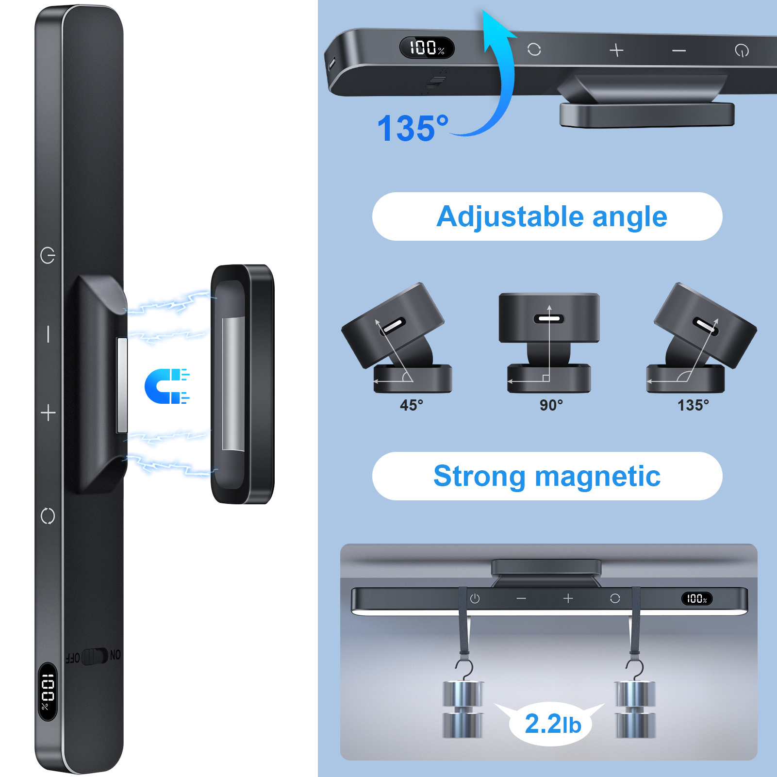 5W LED Rechargeable Touch Lights,Remote Control,2500mAh Battery,Stick on Magnetic Mount,for Cabinet,Mirror, bedside wall