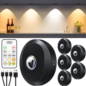 LED Puck Lights with Remote, Rechargeable 1000mAh Battery Tap Lights, Dimmable Wireless Stick on for cabinet closet counter wall