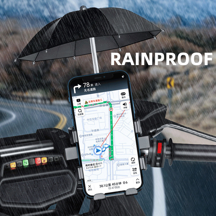 360 Adjustable Rainproof Bike Motorcycle Mobile Phone Holder With Small Umbrella