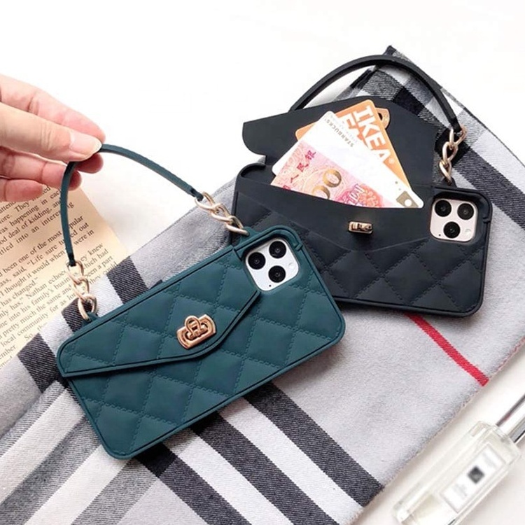 Luxury Stylish Silicon 3D Crossbody Purse Wallet Handbag Cell Phone Case For iPhone