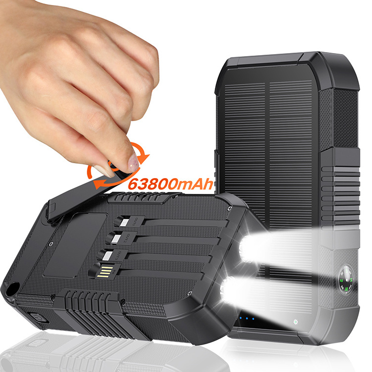 30000mAh High Capacity Outdoor Travel Portable Built In Cable Hand Crank Solar Power Bank