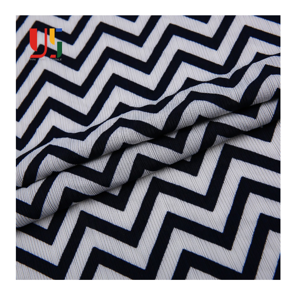 High strength polyester spandex black white chevron stripe rib knit cvc single jersey fabric