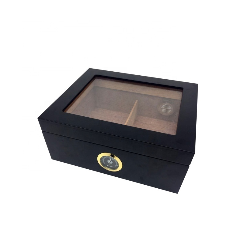 High Gloss Cigar Humidor for 10-20 Cigars, Handmade Cedar Wood Cigar Box, Solid cigar box with Hygrometer and Humidifier