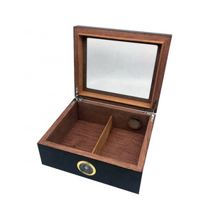 High Gloss Cigar Humidor for 10-20 Cigars, Handmade Cedar Wood Cigar Box, Solid cigar box with Hygrometer and Humidifier