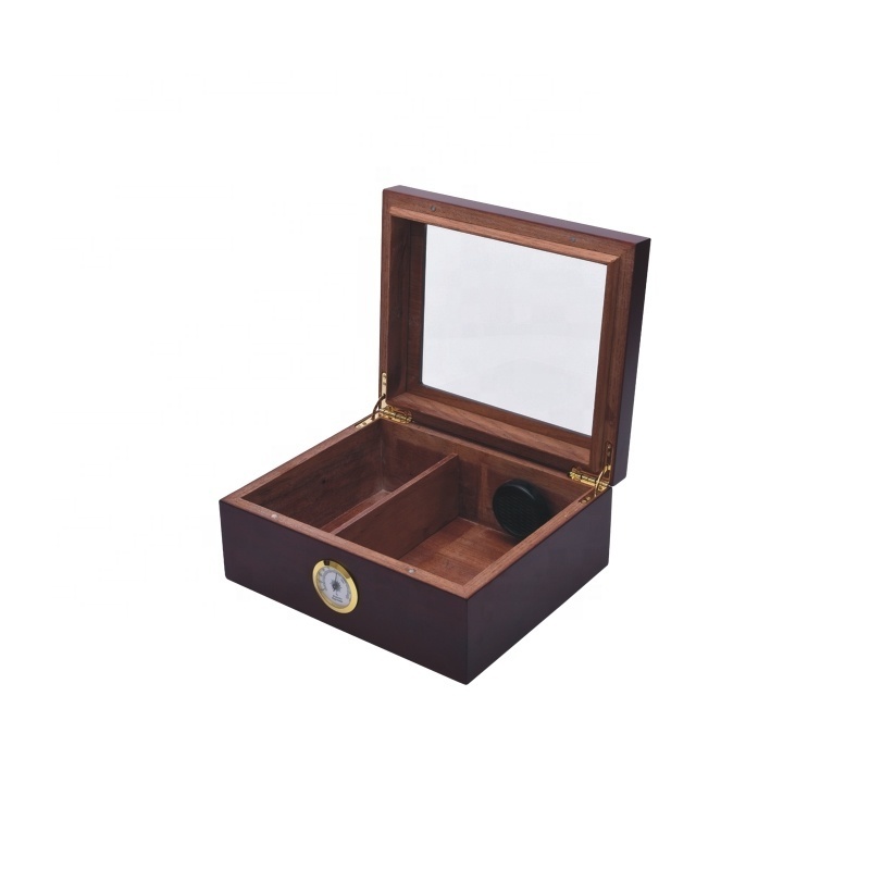 High Gloss Cigar Humidor for 10-20 Cigars, Handmade Cedar Wood Cigar Box, Solid cigar box with Hygrometer and Humidifier