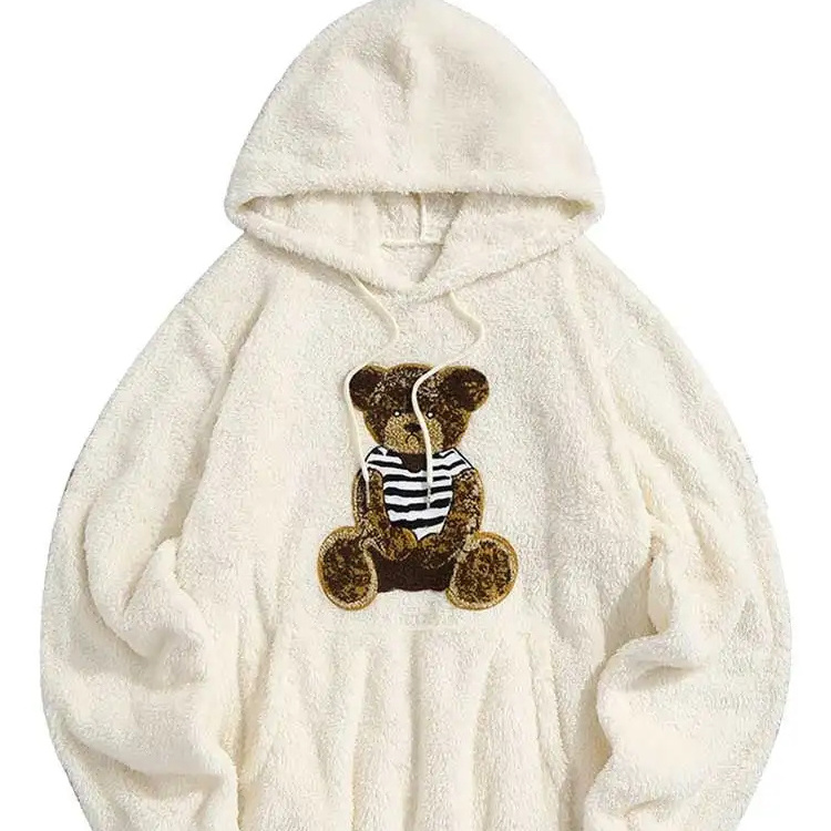 Men's new plush teddy bear pattern casual sports warm hooded sweater