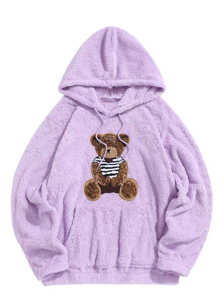 Men's new plush teddy bear pattern casual sports warm hooded sweater