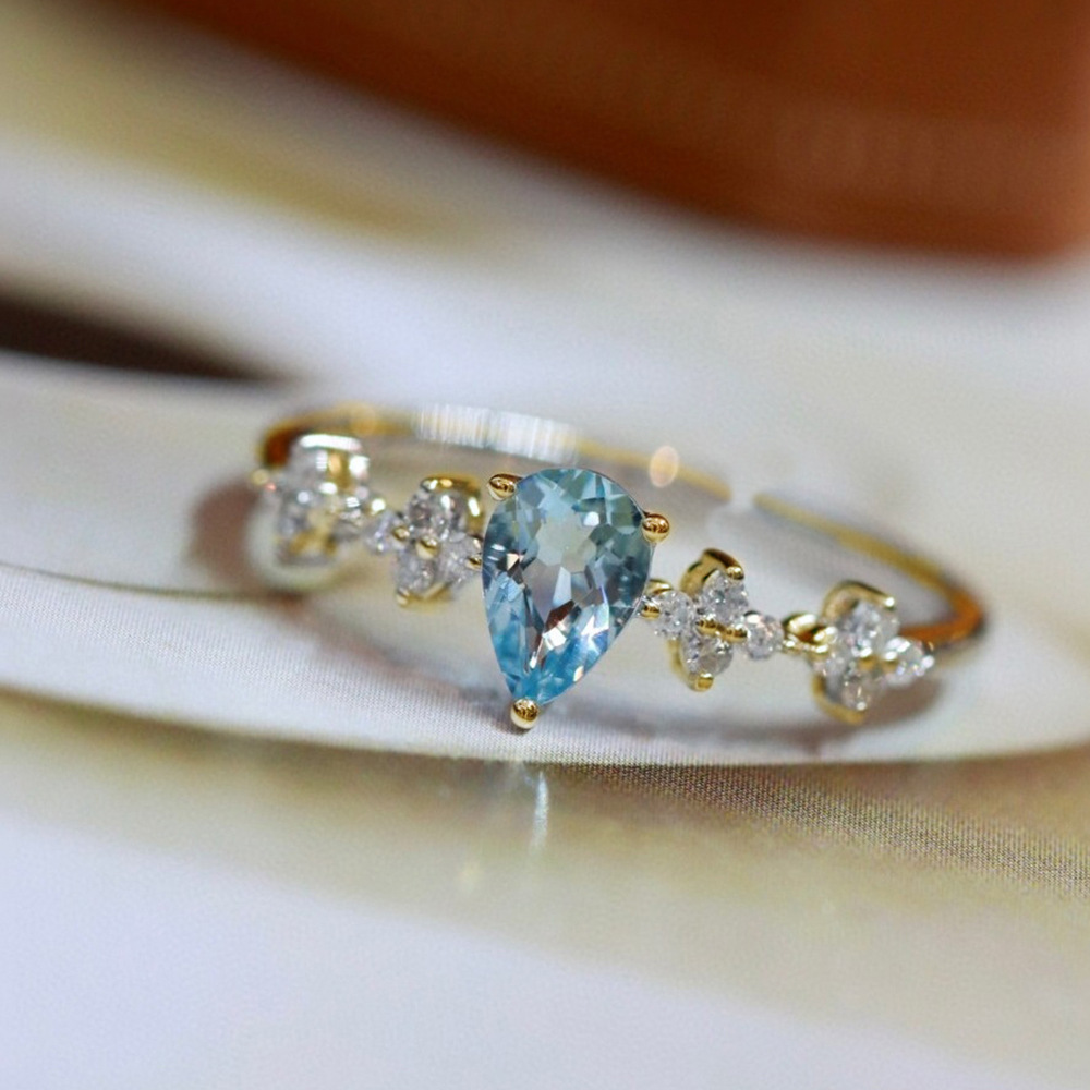 Factory Price Zircon S925 Blue Zircon Ring for Women Sterling Silver Open Ring Fashion Jewelry