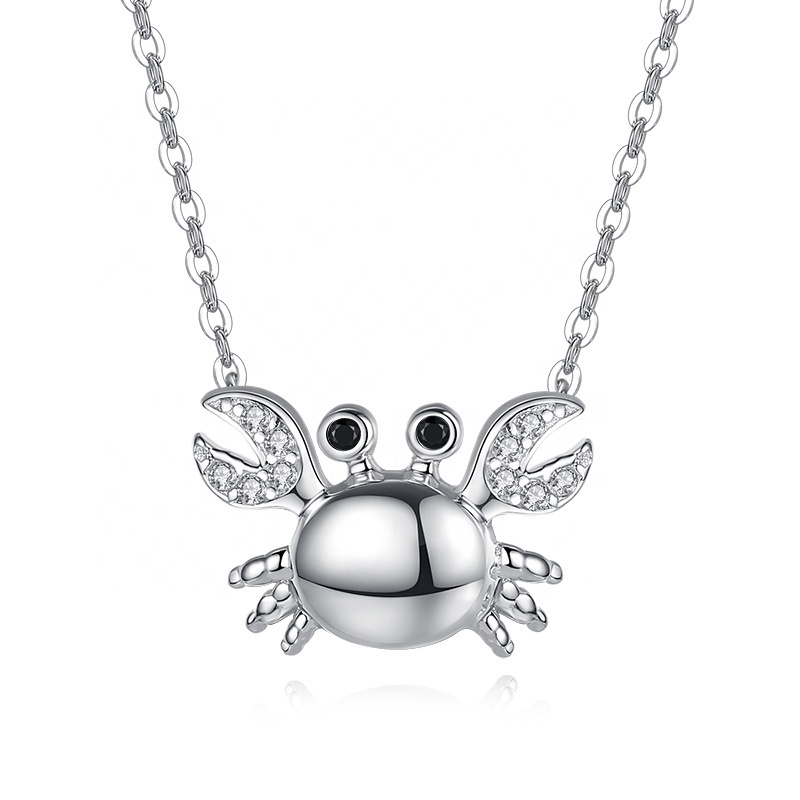 YINSAKI 925 Silver Delicate Crab Pendant Animal Charm Necklace 18K White Gold Jewelry