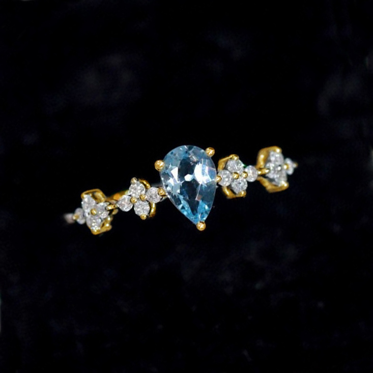 Factory Price Zircon S925 Blue Zircon Ring for Women Sterling Silver Open Ring Fashion Jewelry