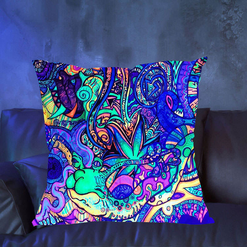 Fluorescent Pillowcase Uv Light Throw Pillow Cushion Cover Fashion Psychedelic Luminous Throw Pillowcase