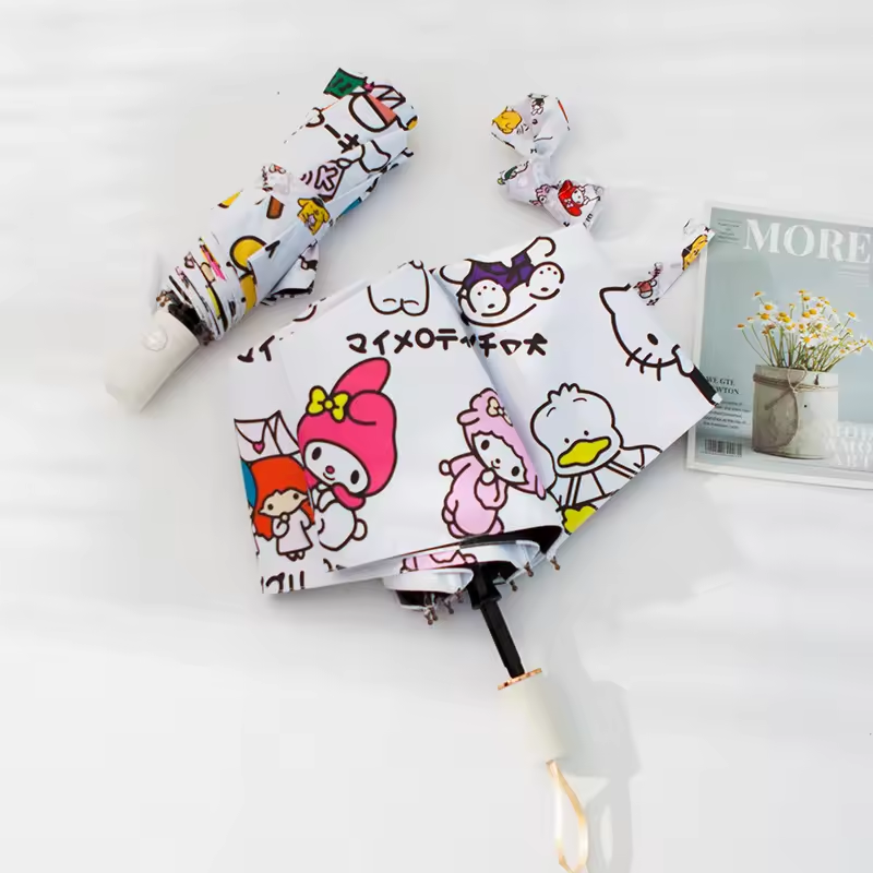 Wholesales Fully Automatic Honey Pot Anti Uv Rain Custom Cartoon Bear Promotional Windproof Three-fold Auto Open Close Umbrella