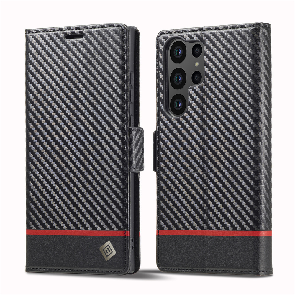 LCIMEEKE Carbon Fibre For Samsung S23FE S23 S22 S21 Note20 Ultra Plus FE TPU Soft Flip Wallet Card Package Leather Case Cover