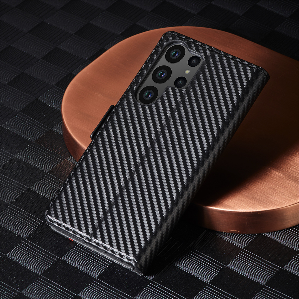 LCIMEEKE Carbon Fibre For Samsung S23FE S23 S22 S21 Note20 Ultra Plus FE TPU Soft Flip Wallet Card Package Leather Case Cover