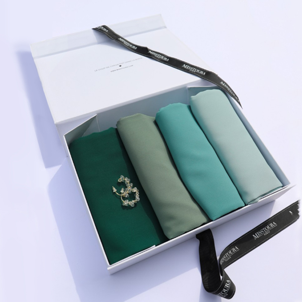 Custom boite cadeau hijab scarfs box packaging luxury taschentuch handkerchief gift boxes packing for handkerchief