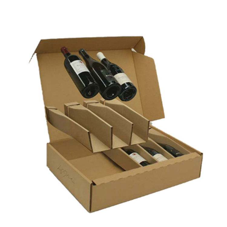 Custom logo print cardboard moving 3 bottles wine carrier boxes insulated shipping box with dividers