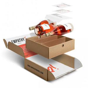 Custom logo print cardboard moving 3 bottles wine carrier boxes insulated shipping box with dividers