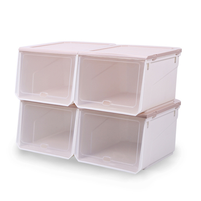 Container Light Plastic Clear Stackable Transparent Drop Front Large Shoe Box Storage