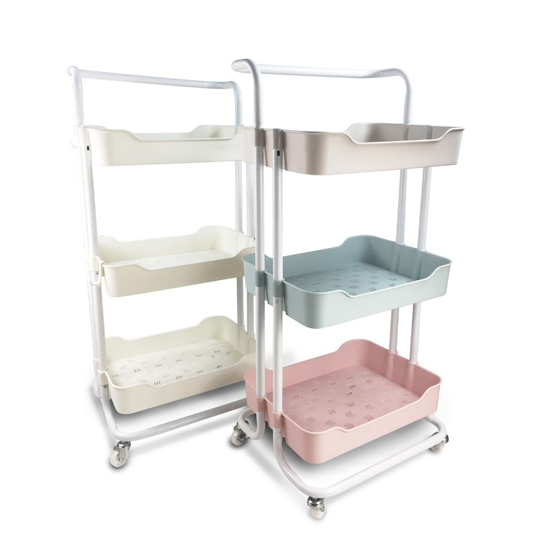 Kitchen Rolling Storage Cart Plastic Moving Bathroom Rack Craft Utility Shelf Trolley Organizer