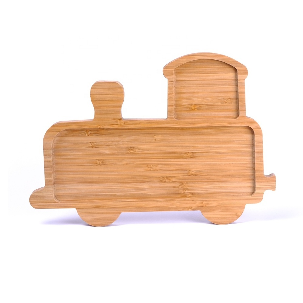 Bamboo Baby Plate Stay Put Feeding Dinner Dish (Car Train)