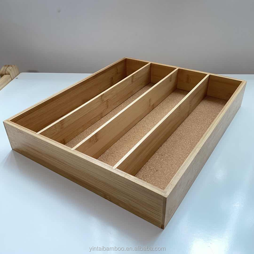 Kitchen Wood Utensil Tray Drawer Organizer Bamboo Silverware Tray for Drawer Cutlery Organizer