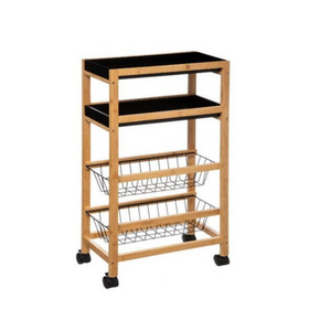 Hot selling bamboo trolley 4 Layers Bamboo kitchen furniture storage rack wood trolley storage cart