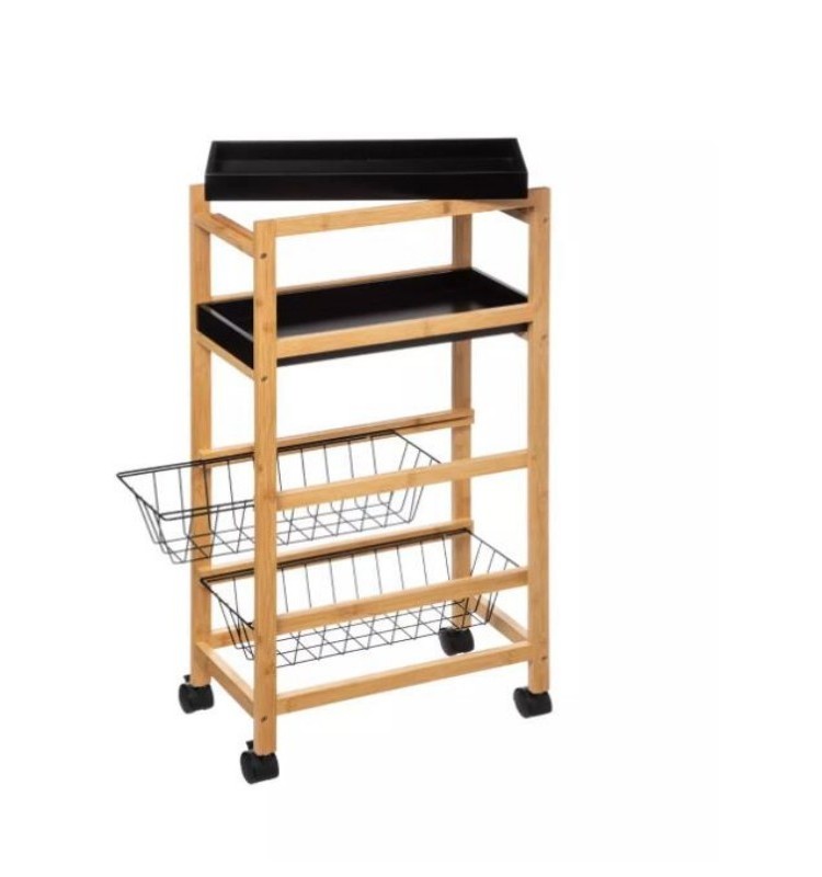 Hot selling bamboo trolley 4 Layers Bamboo kitchen furniture storage rack wood trolley storage cart