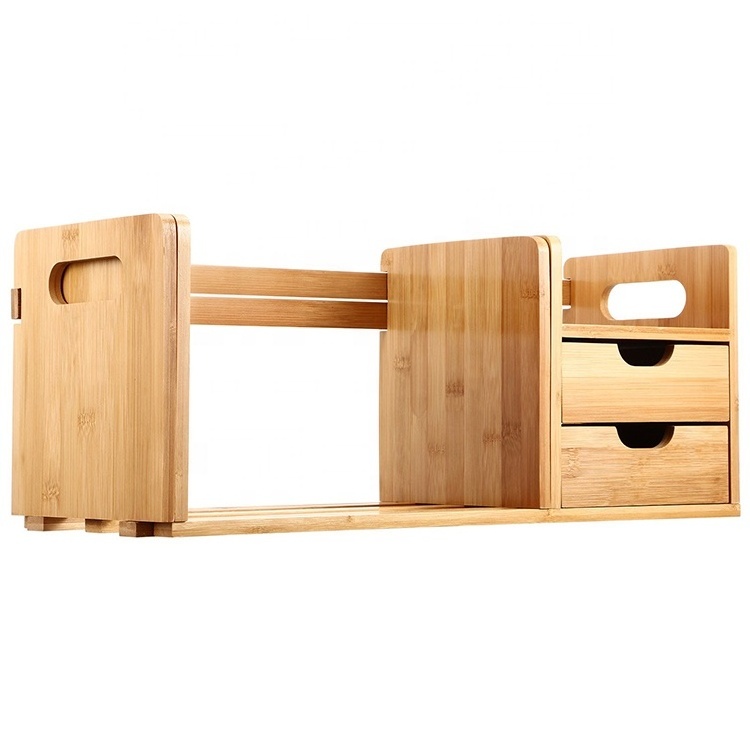 Natural Bamboo Desk Organizer with Extendable Storage for Office and ...