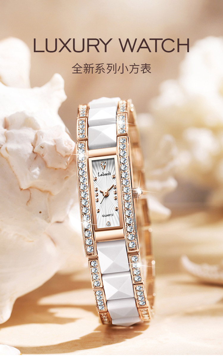 Laboli Tiktok live burst women's watch new diamond women wrist hand watch fashion ceramic small square watch lady wholesale