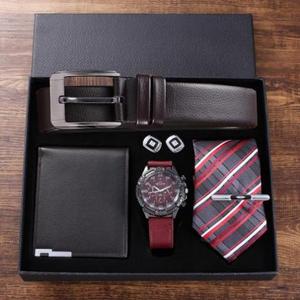 Men's Watch Gift Set Business Fashion Dual Display Quartz Watch Belt Wallet Tie Set