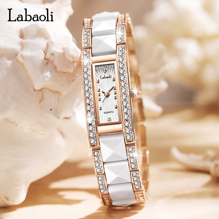 Laboli Tiktok live burst women's watch new diamond women wrist hand watch fashion ceramic small square watch lady wholesale