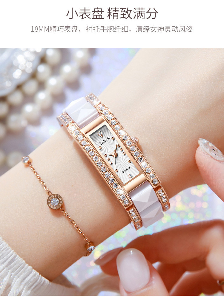 Laboli Tiktok live burst women's watch new diamond women wrist hand watch fashion ceramic small square watch lady wholesale