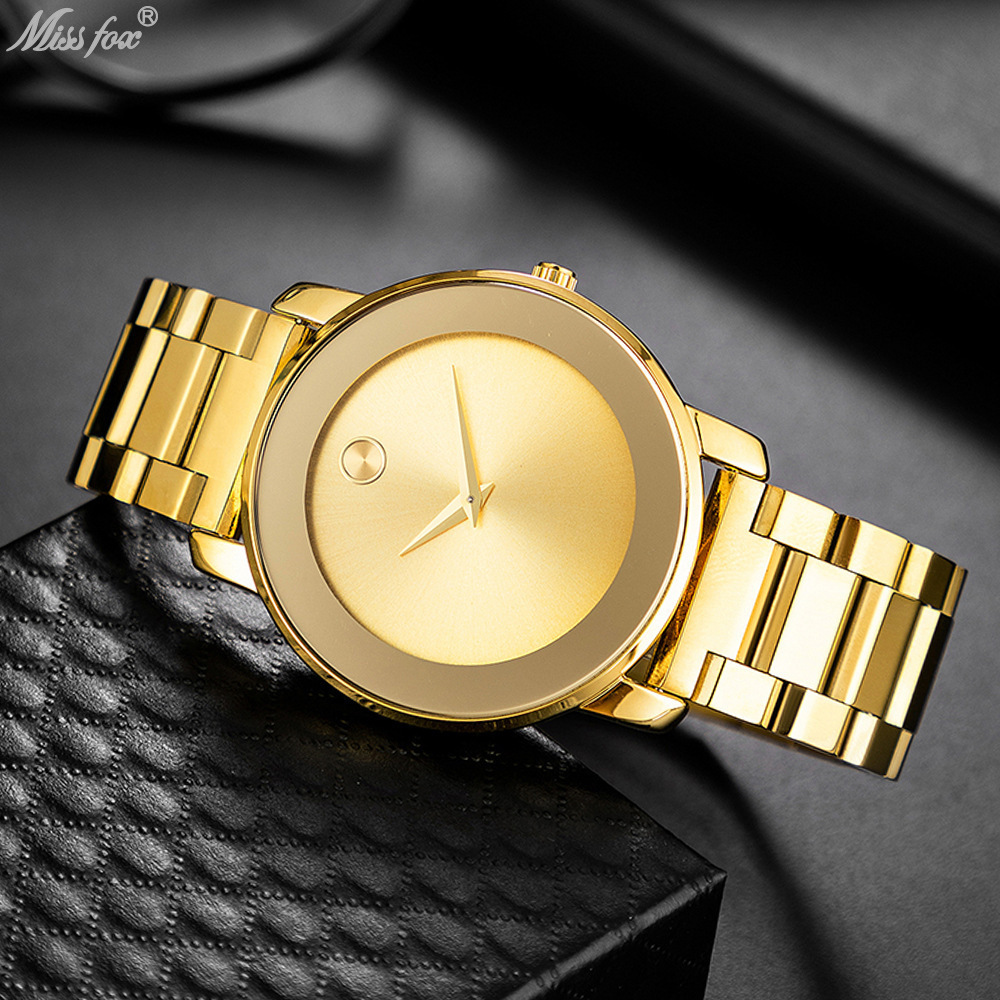 Luxury Fashion Gold Stainless Steel Watch Classic Business Ultra Thin Waterproof Wristwatch Quartz Watch for Men