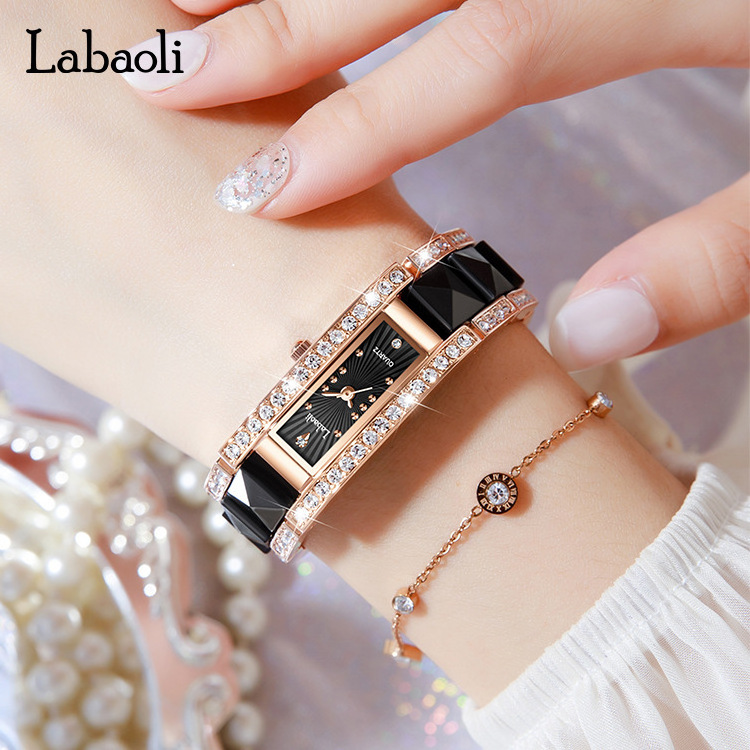 Laboli Tiktok live burst women's watch new diamond women wrist hand watch fashion ceramic small square watch lady wholesale