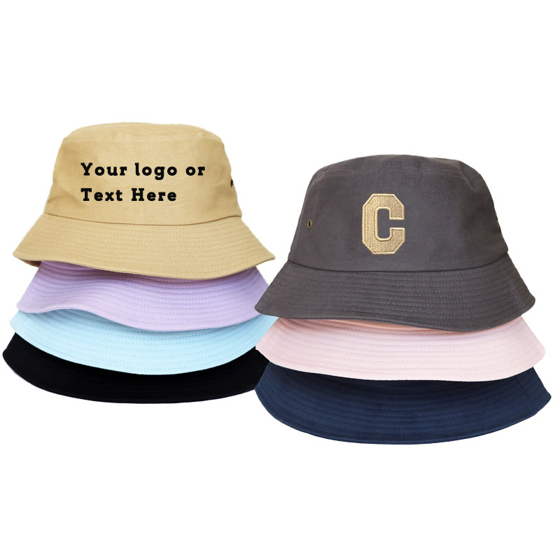 Wholesale Bulk Custom Embroidery Logo Women Cotton Bucket Cap Double-sided Summer Fisherman Reversible Sun Bucket Hat