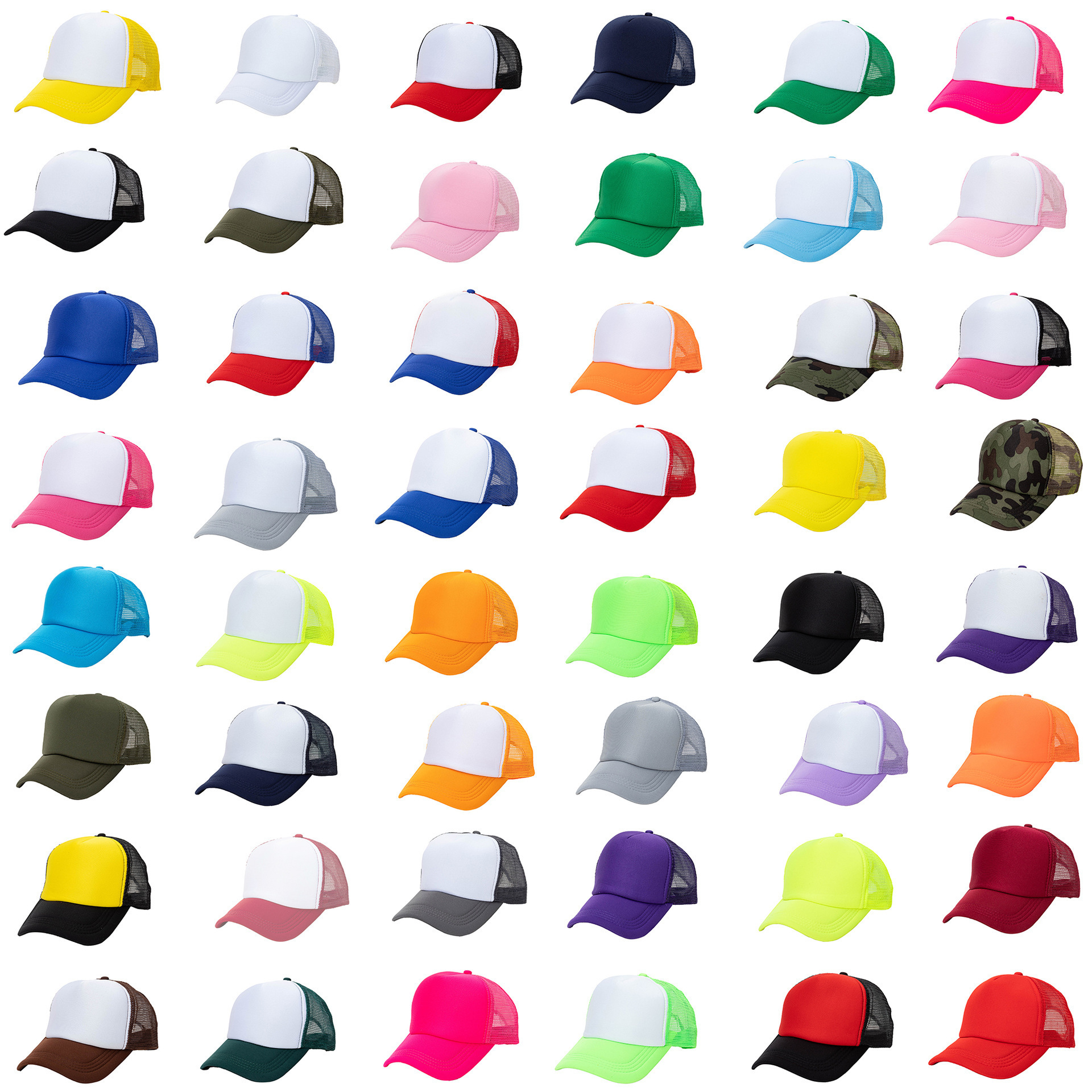 Low Profile Two -Tone Foam Blank Trucker Hats Mesh 5 Panel Sublimation Trucker Cap Adjustable