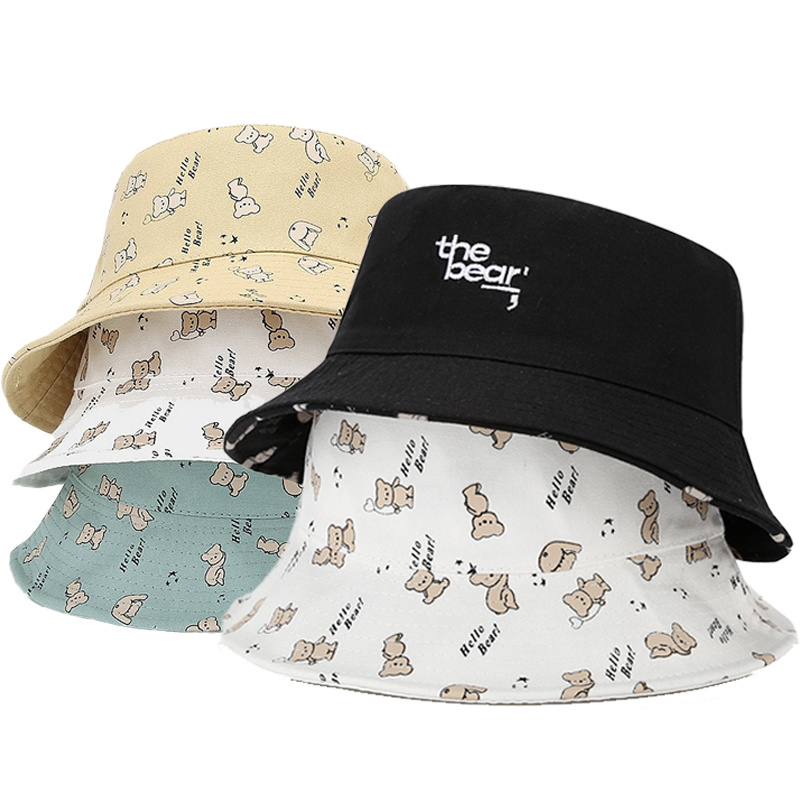 Wholesale Bulk Custom Embroidery Logo Women Cotton Bucket Cap Double-sided Summer Fisherman Reversible Sun Bucket Hat