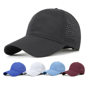 Breathable Waterproof Sport Performance Mesh Polyester Laser Cut Hole Perforated Golf Hat Custom Blank Baseball Cap