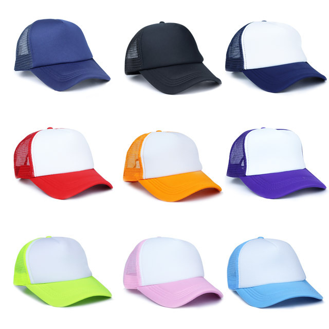 Low Profile Two -Tone Foam Blank Trucker Hats Mesh 5 Panel Sublimation Trucker Cap Adjustable