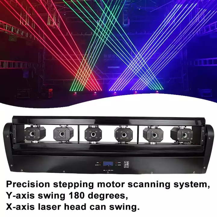 6 Eye Laser Moving Head Light Beam Bar RGB for Night Club 3IN1 Full Color Red Green Blue LED Laser Lights 90mm Led Dot Matrix