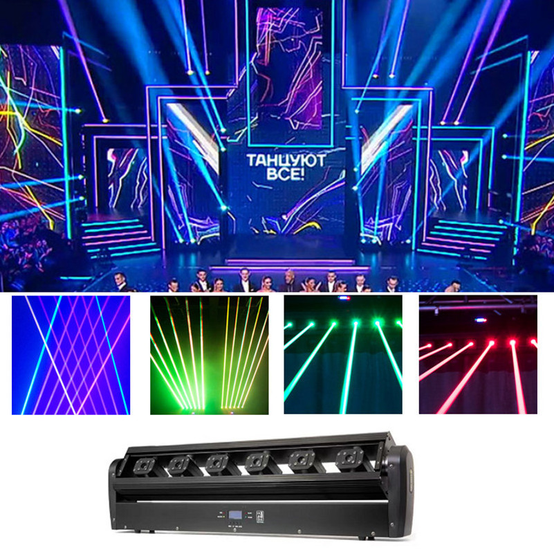 6 Eye Laser Moving Head Light Beam Bar RGB for Night Club 3IN1 Full Color Red Green Blue LED Laser Lights 90mm Led Dot Matrix