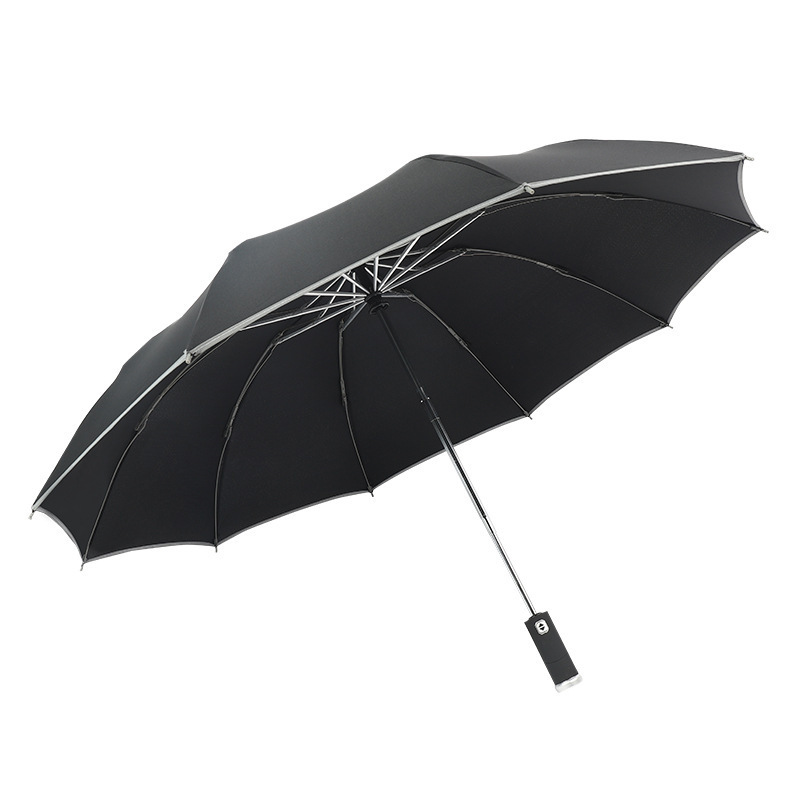 Portable 12 Rib 23Inch Reverse Automatic3 Folding Umbrella With Silver Strip Anti- Wind Storm Umbrella with Waterproof