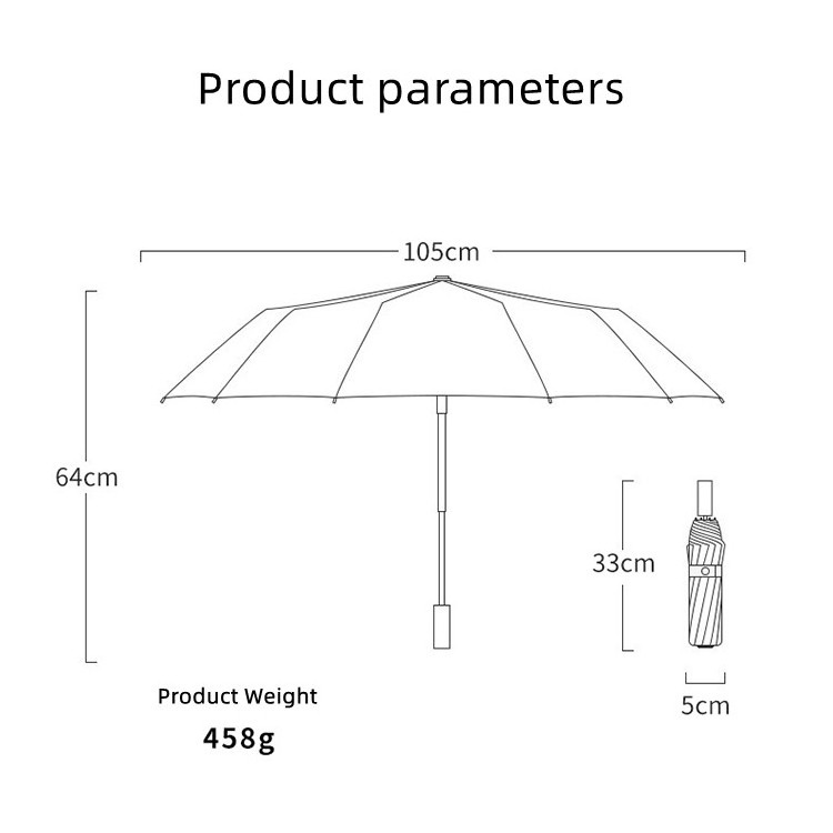 Travel Umbrella for the rain Automatic Open Close Folding Umbrella with 180 Rotating LED Flashlight Folding Umbrella