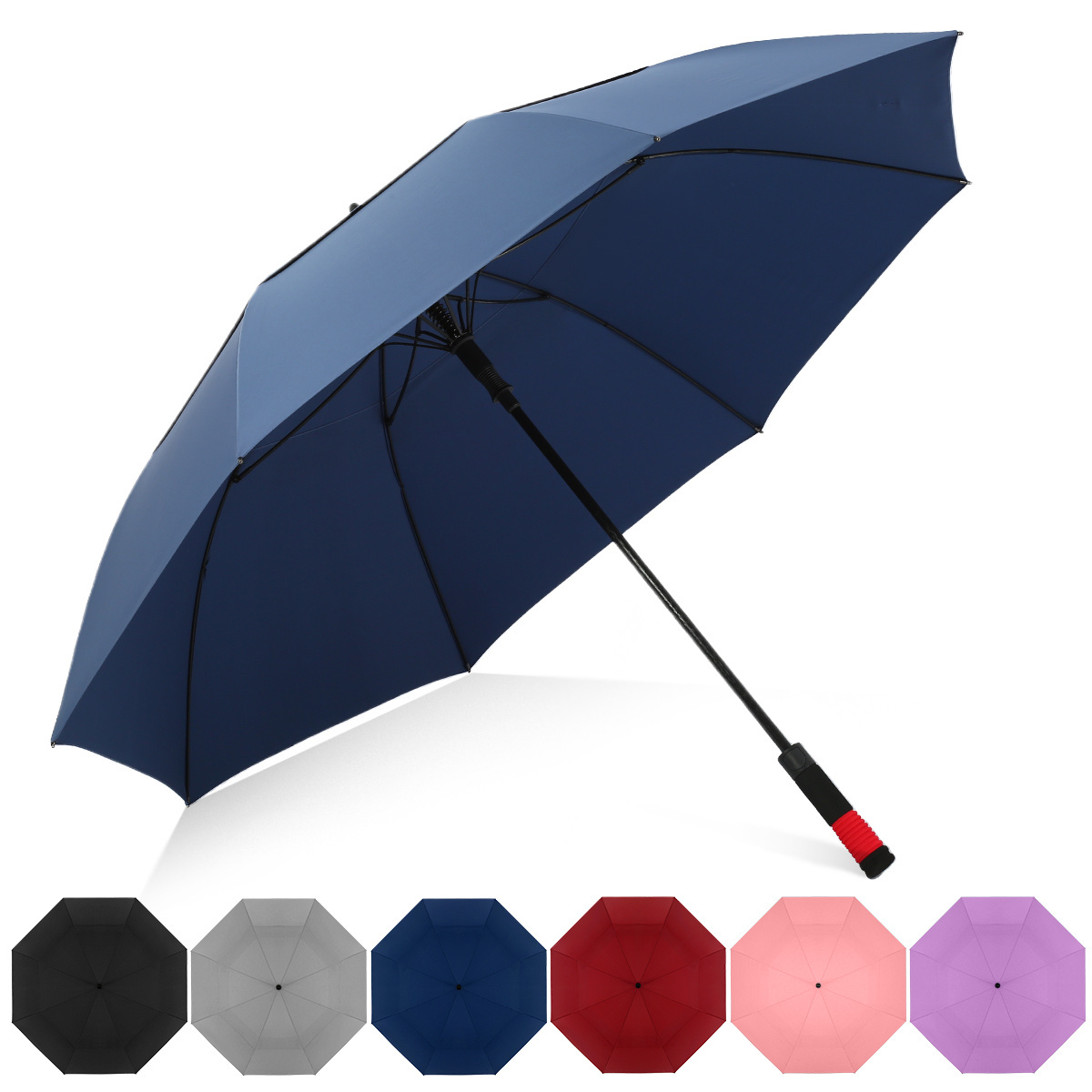 30inch Golf Umbrella Wholesale Custom Logo Large Double Canopy Vented Windproof Umbrella Automatic Open Straight Golf Umbrella