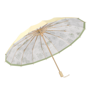 Handmade Maple Handle Quickly Dry Pattern Printing UV Protection Coating 3 fold Umbrella 16K