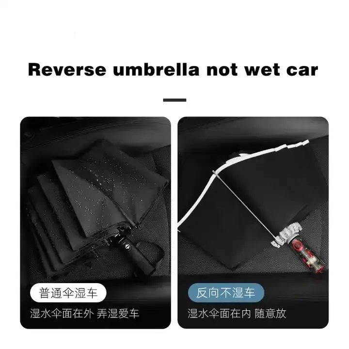 High End Mechanical Transparent Handle  Automatic Reflective Strip Reverse Umbrellas